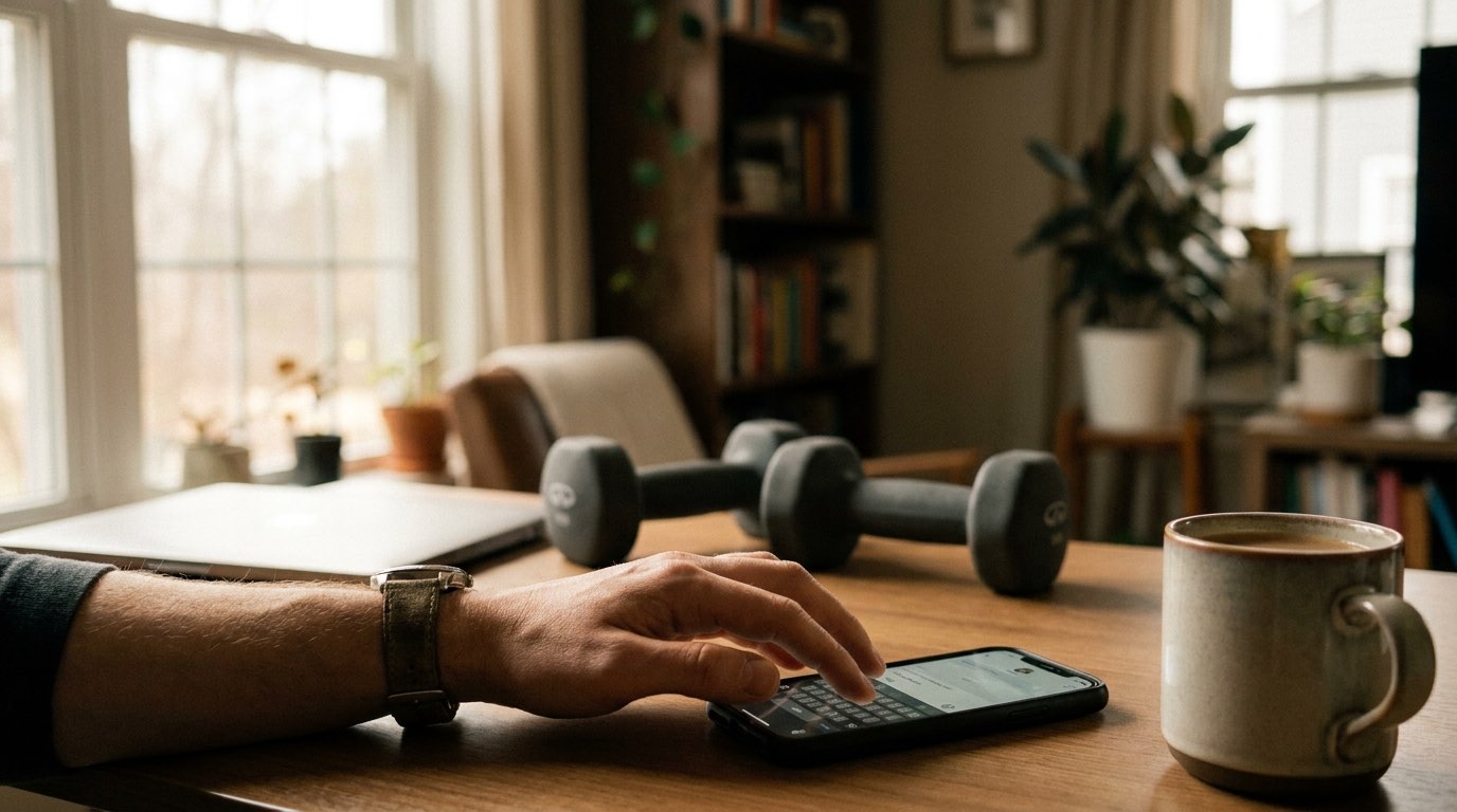 A man messaging his care team from home