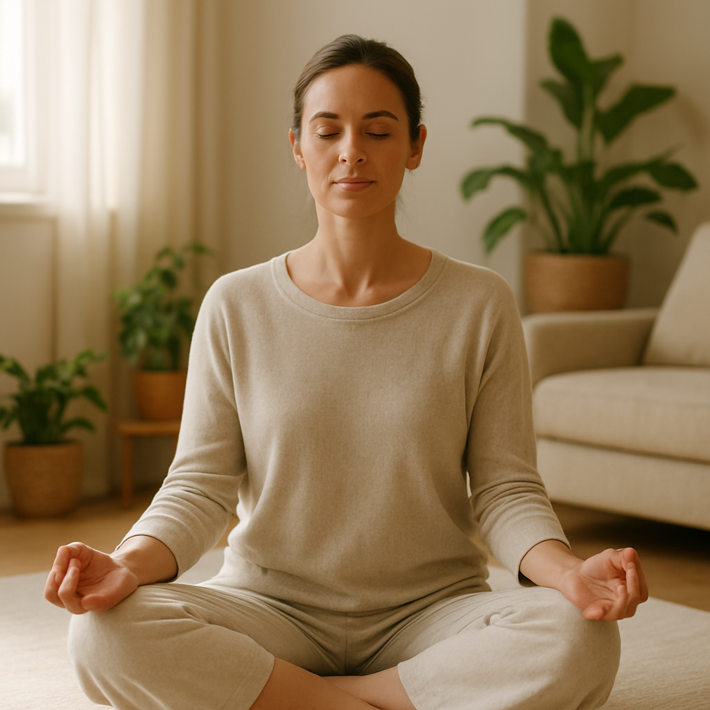 A confident woman relaxing at home